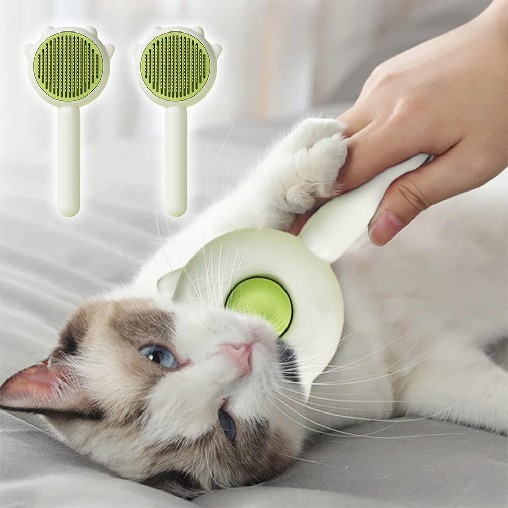 Ergonomic comfort-grip handle of the self-cleaning slicker brush
