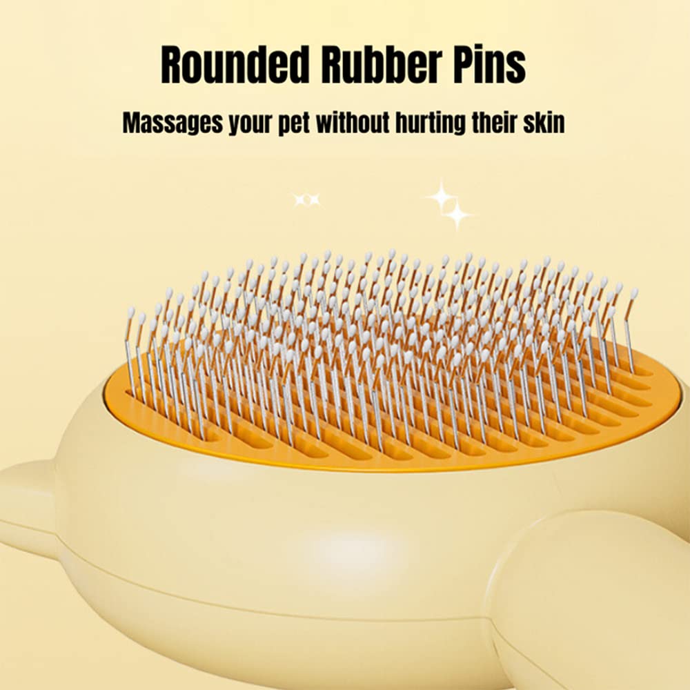 Close-up of rounded needle tips on the self-cleaning pet brush head