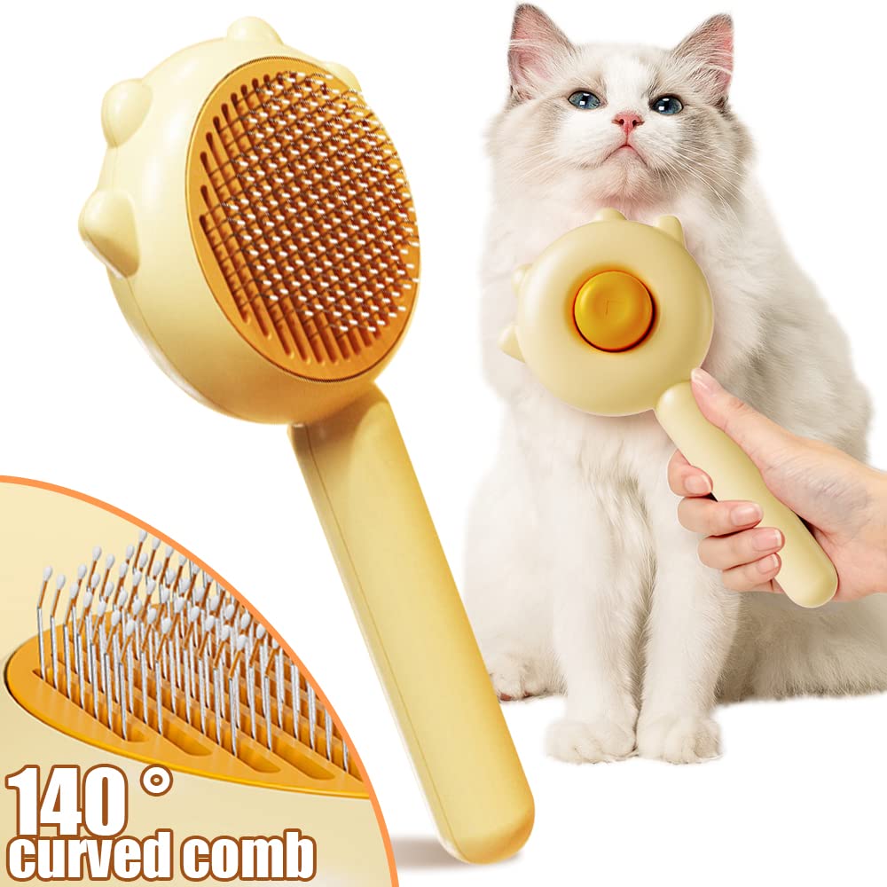 One-button fur release mechanism on the round pet grooming brush