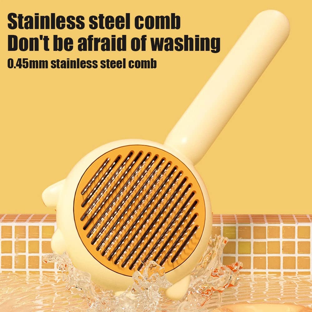 Round grooming brush with 0.45mm stainless steel comb teeth, washable design