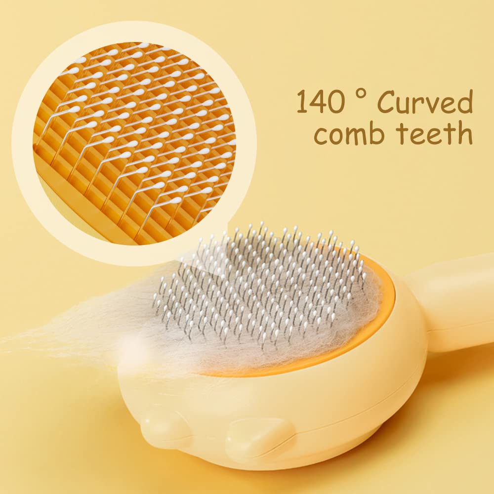 140-degree curved comb teeth detail on the round pet hair removal brush