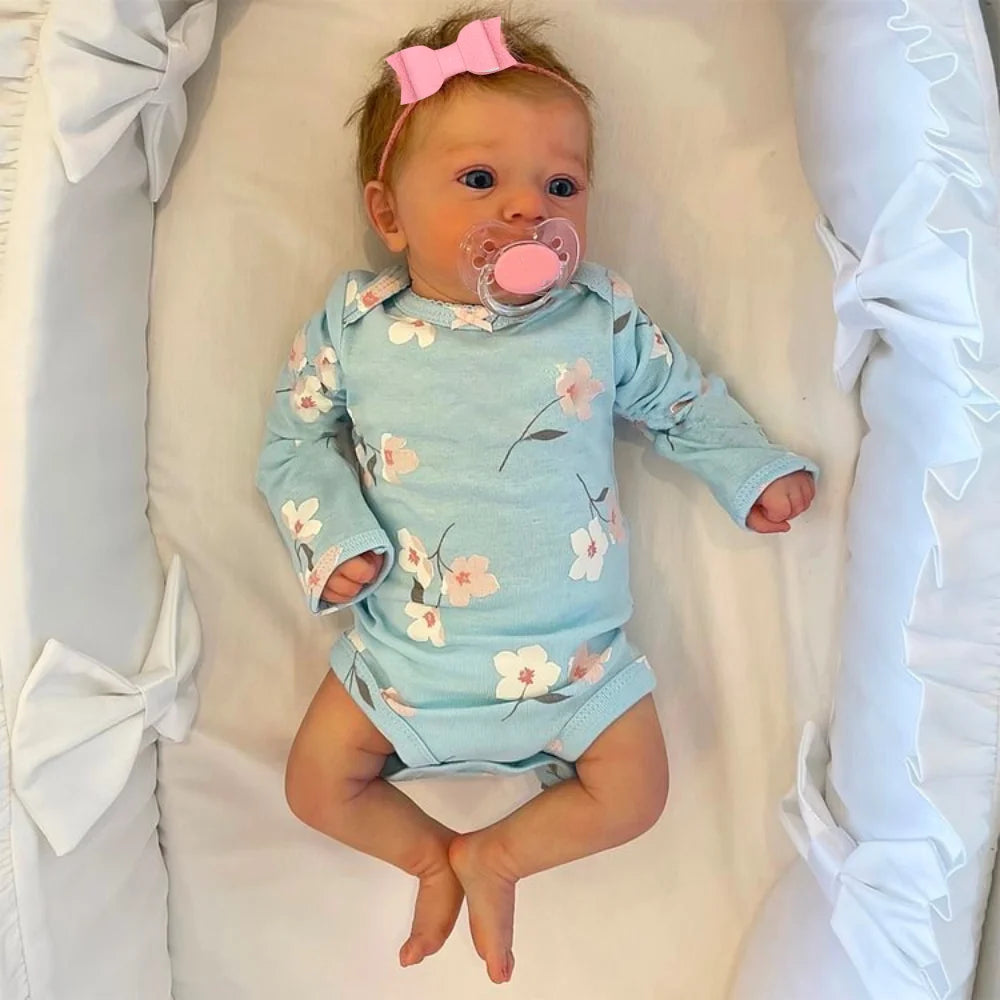 Reborn Baby Doll 18 Inch - Lifelike Newborn Girl Doll with Blue Eyes, Rooted Hair & Soft Body