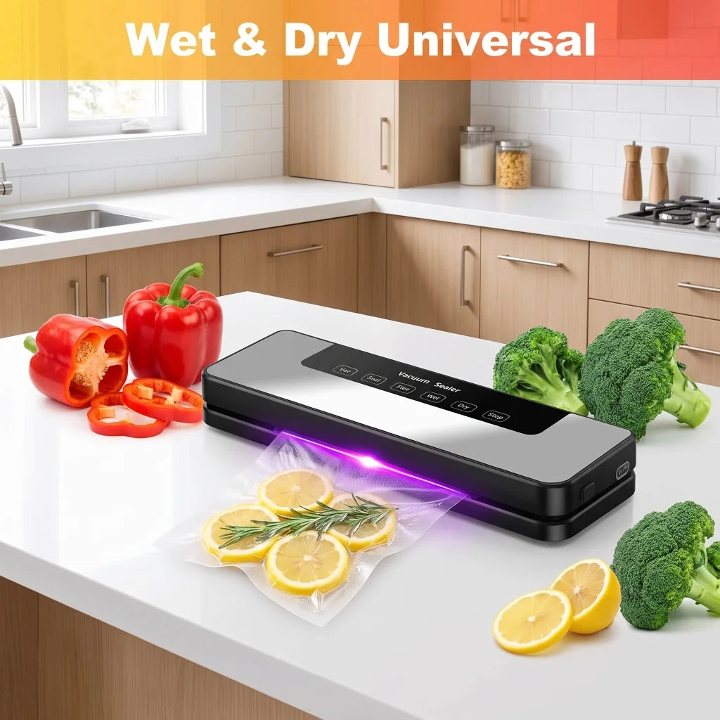 Vacuum Sealer Machine US Plug 110V Automatic Vacuum Sealing Machine With Purple Light Sterilization Dry Wet Oil Powder Food Sealer 30cm Sealing Width With External Pump Tube Comes With 30Pcs 20x30cm Textured Bags for Food Pre