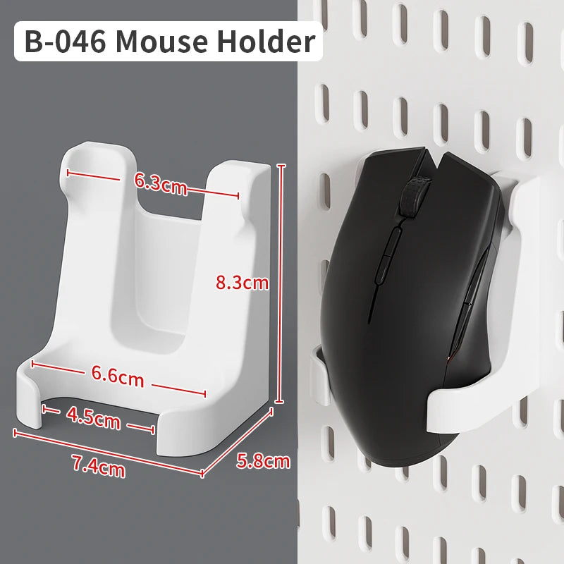 White Pegboard Mouse Holder for a modular desk setup