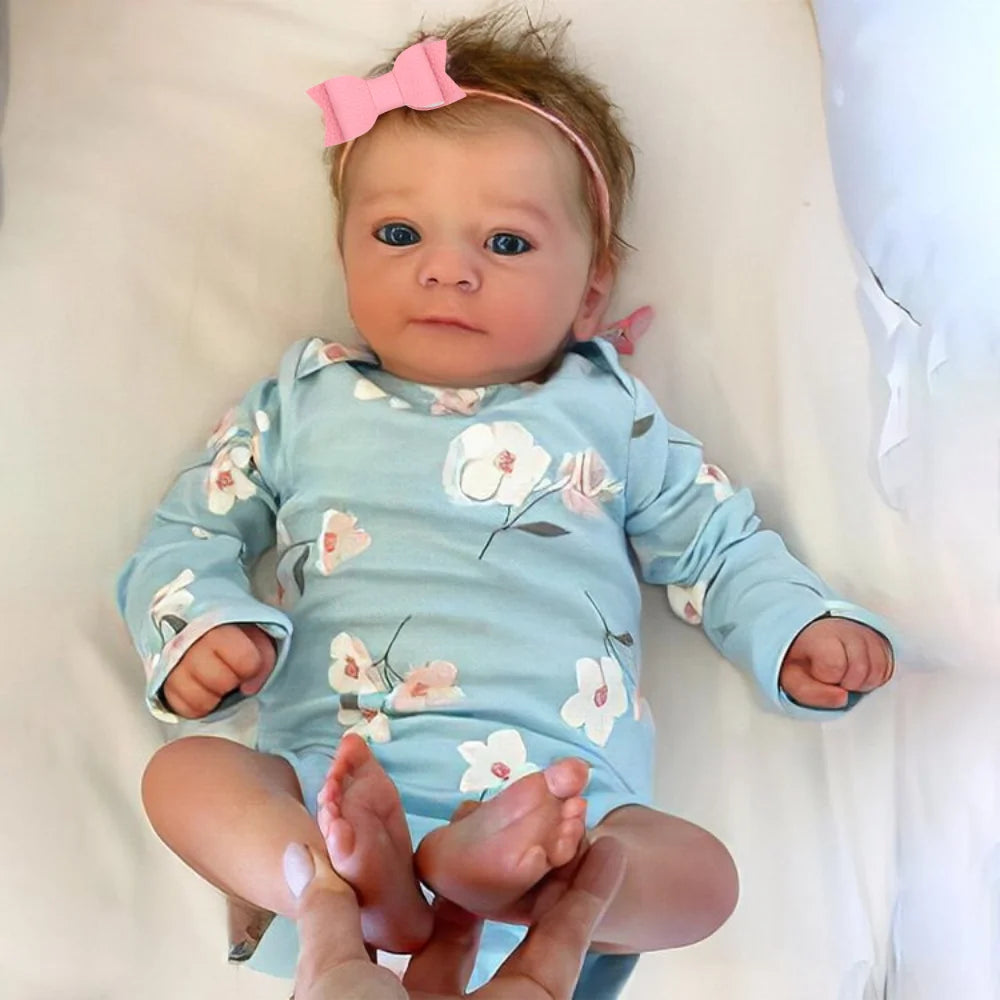 Reborn Baby Doll 18 Inch - Lifelike Newborn Girl Doll with Blue Eyes, Rooted Hair & Soft Body