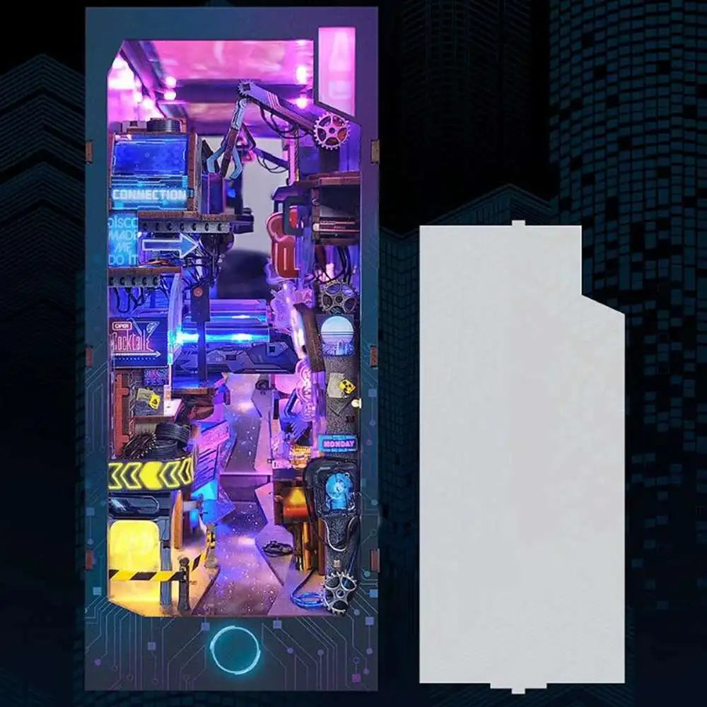Cyberpunk Endless Dimensions DIY Wooden Book Nook Figurines Miniature Kits Bookshelf Home Bookend Decoration Adult Handmade Gift