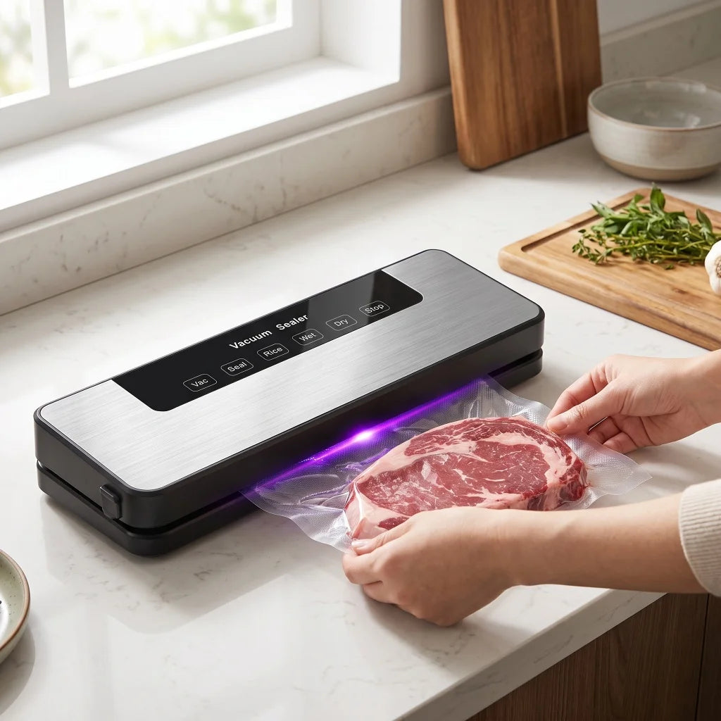 Vacuum Sealer Machine US Plug 110V Automatic Vacuum Sealing Machine With Purple Light Sterilization Dry Wet Oil Powder Food Sealer 30cm Sealing Width With External Pump Tube Comes With 30Pcs 20x30cm Textured Bags for Food Pre