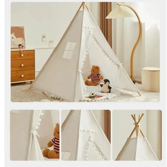 Kids Teepee Tent - Cotton Canvas Play Tent for Boys & Girls Indoor Outdoor Playhouse
