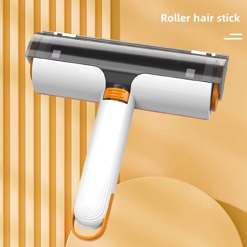 Reusable pet hair remover roller on its self-cleaning base