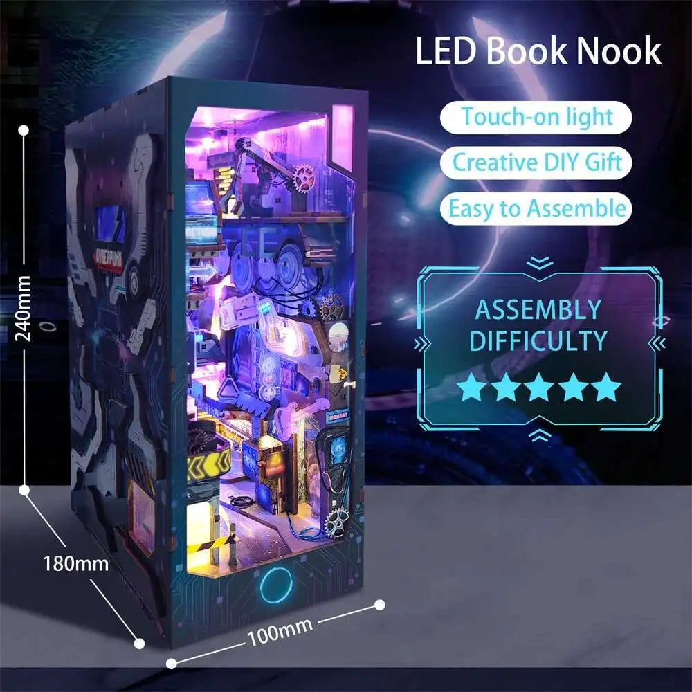 Cyberpunk Endless Dimensions DIY Wooden Book Nook Figurines Miniature Kits Bookshelf Home Bookend Decoration Adult Handmade Gift