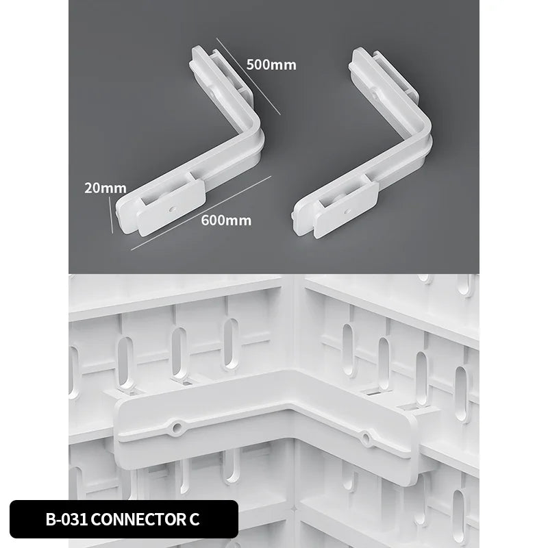 Pegboard Connector C for a modular desk setup
