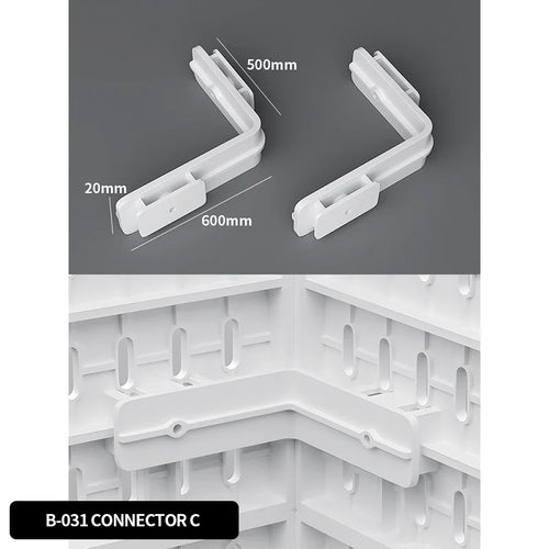 Pegboard Connector C for a modular desk setup