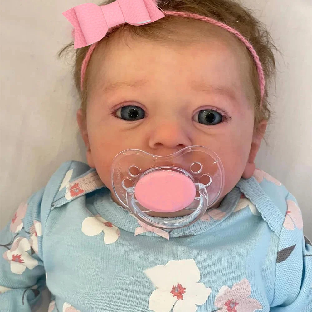 Reborn Baby Doll 18 Inch - Lifelike Newborn Girl Doll with Blue Eyes, Rooted Hair & Soft Body