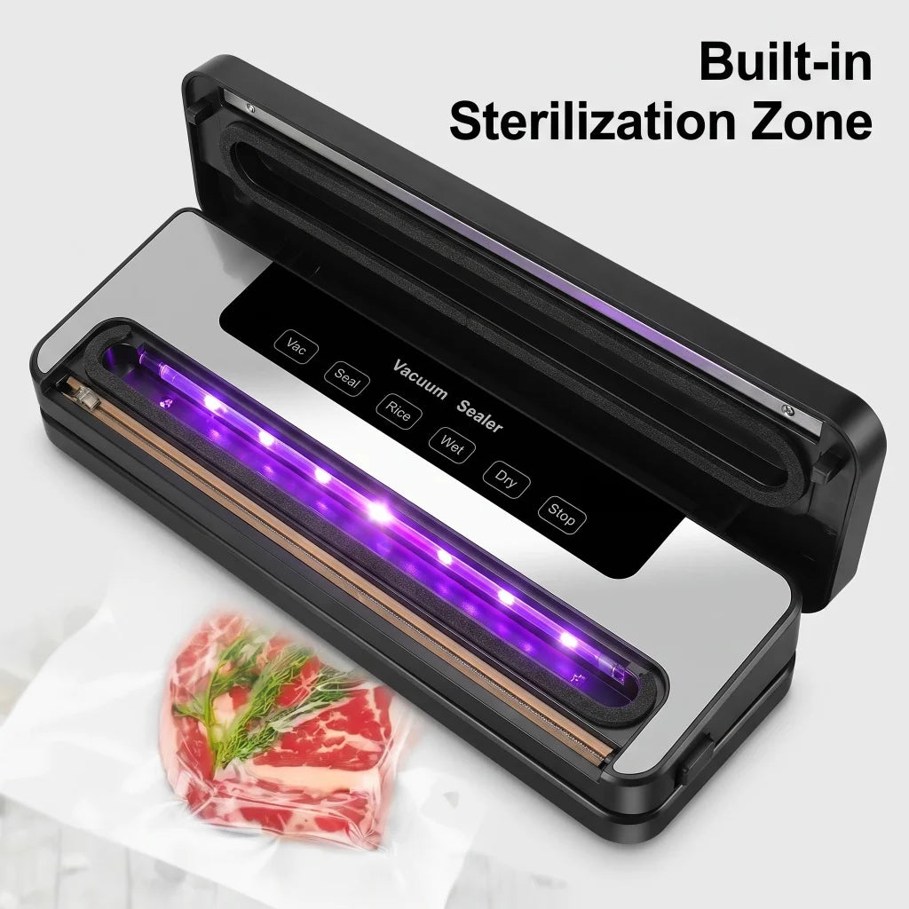 Vacuum Sealer Machine US Plug 110V Automatic Vacuum Sealing Machine With Purple Light Sterilization Dry Wet Oil Powder Food Sealer 30cm Sealing Width With External Pump Tube Comes With 30Pcs 20x30cm Textured Bags for Food Pre