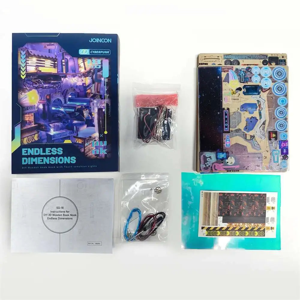 Cyberpunk Endless Dimensions DIY Wooden Book Nook Figurines Miniature Kits Bookshelf Home Bookend Decoration Adult Handmade Gift