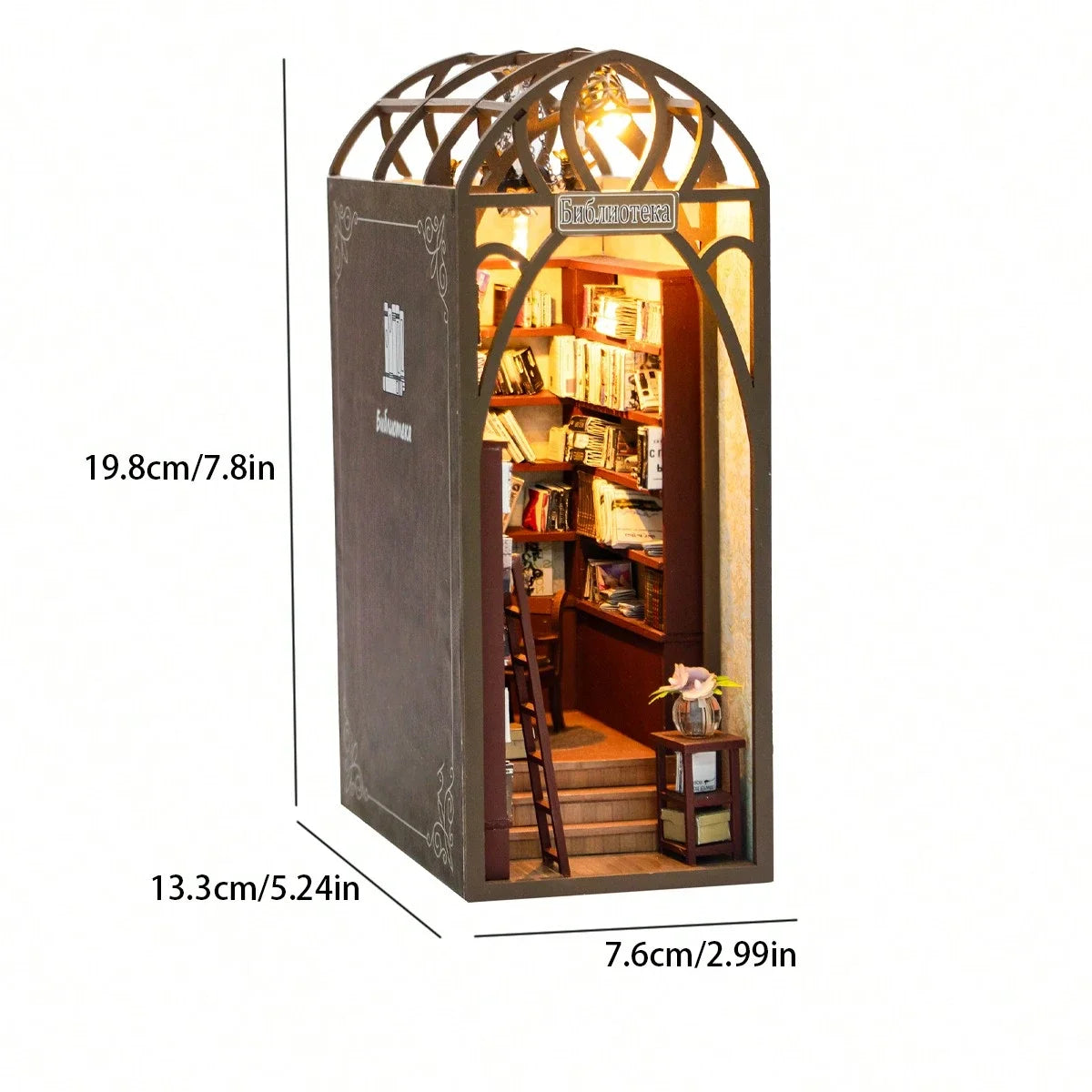 Library Miniature Book Nook Kit with Warm LED — DIY Bookshelf Insert Diorama
