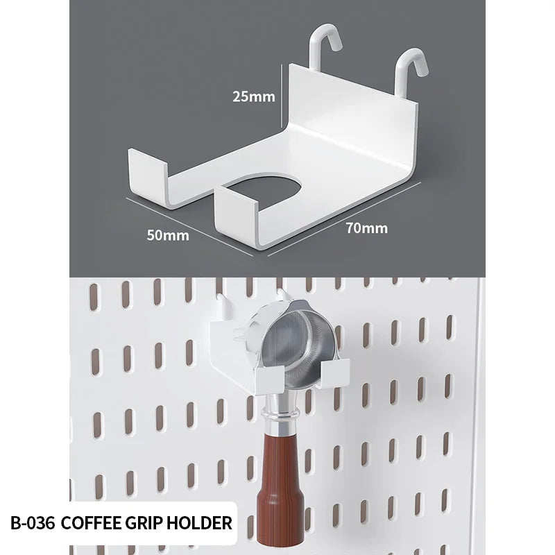Small Pegboard Coffee Gear Holder for a modular desk setup