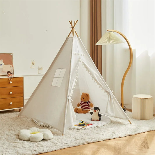 Kids Teepee Tent - Cotton Canvas Play Tent for Boys & Girls Indoor Outdoor Playhouse
