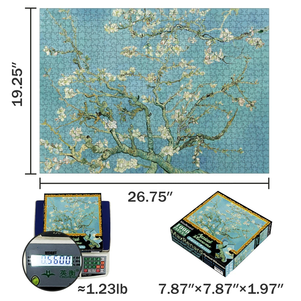 MaxRenard Jigsaw Puzzle 1000 Pieces for Adult Van Gogh Almond Blossom Environmentally Friendly Paper Christmas Gift Toy