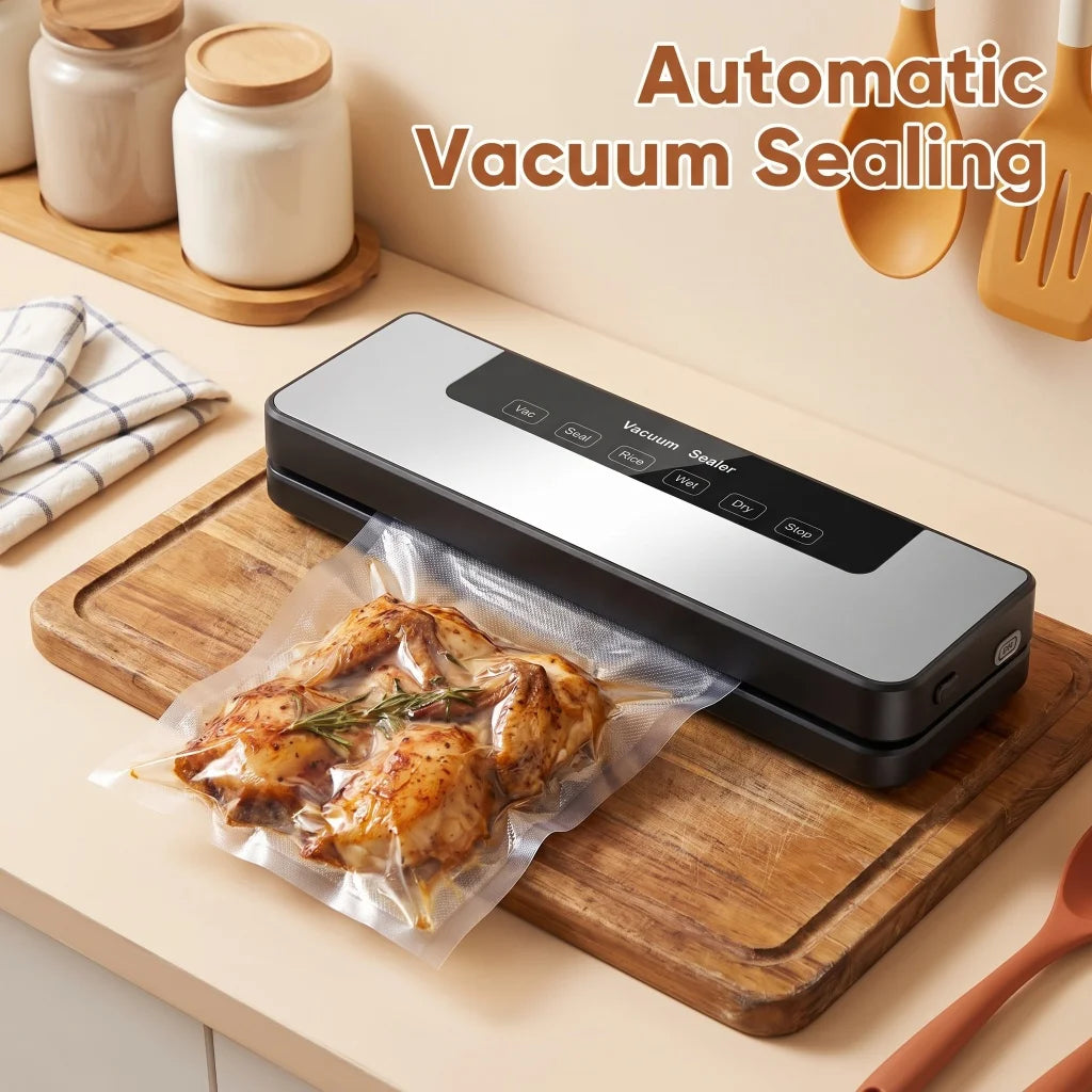 Vacuum Sealer Machine US Plug 110V Automatic Vacuum Sealing Machine With Purple Light Sterilization Dry Wet Oil Powder Food Sealer 30cm Sealing Width With External Pump Tube Comes With 30Pcs 20x30cm Textured Bags for Food Pre