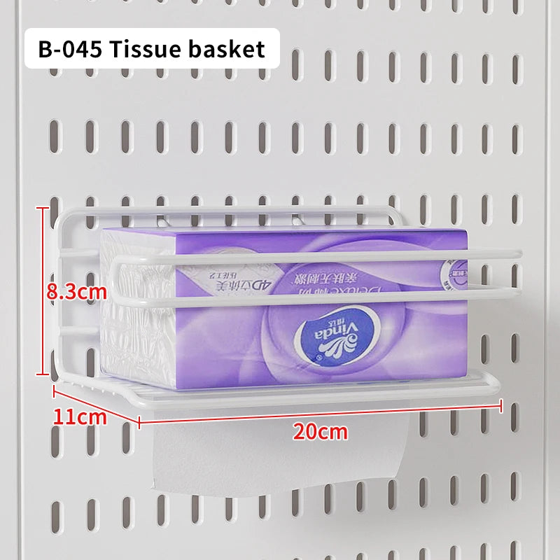 White Pegboard Tissue Basket for a modular desk setup