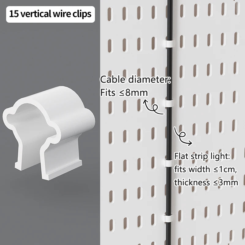 Vertical Pegboard Wire Clip for a modular desk setup