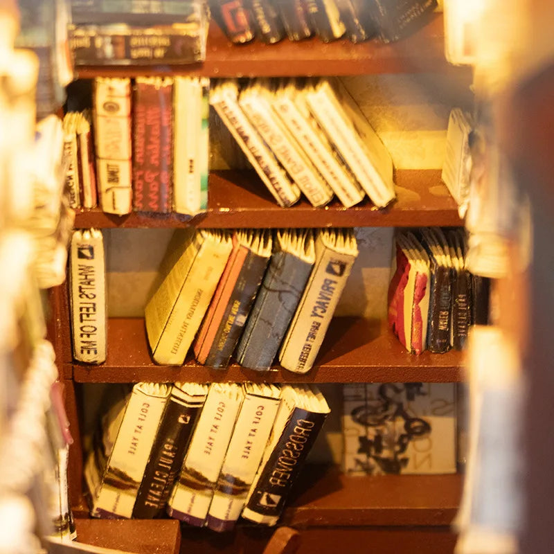 Library Miniature Book Nook Kit with Warm LED — DIY Bookshelf Insert Diorama