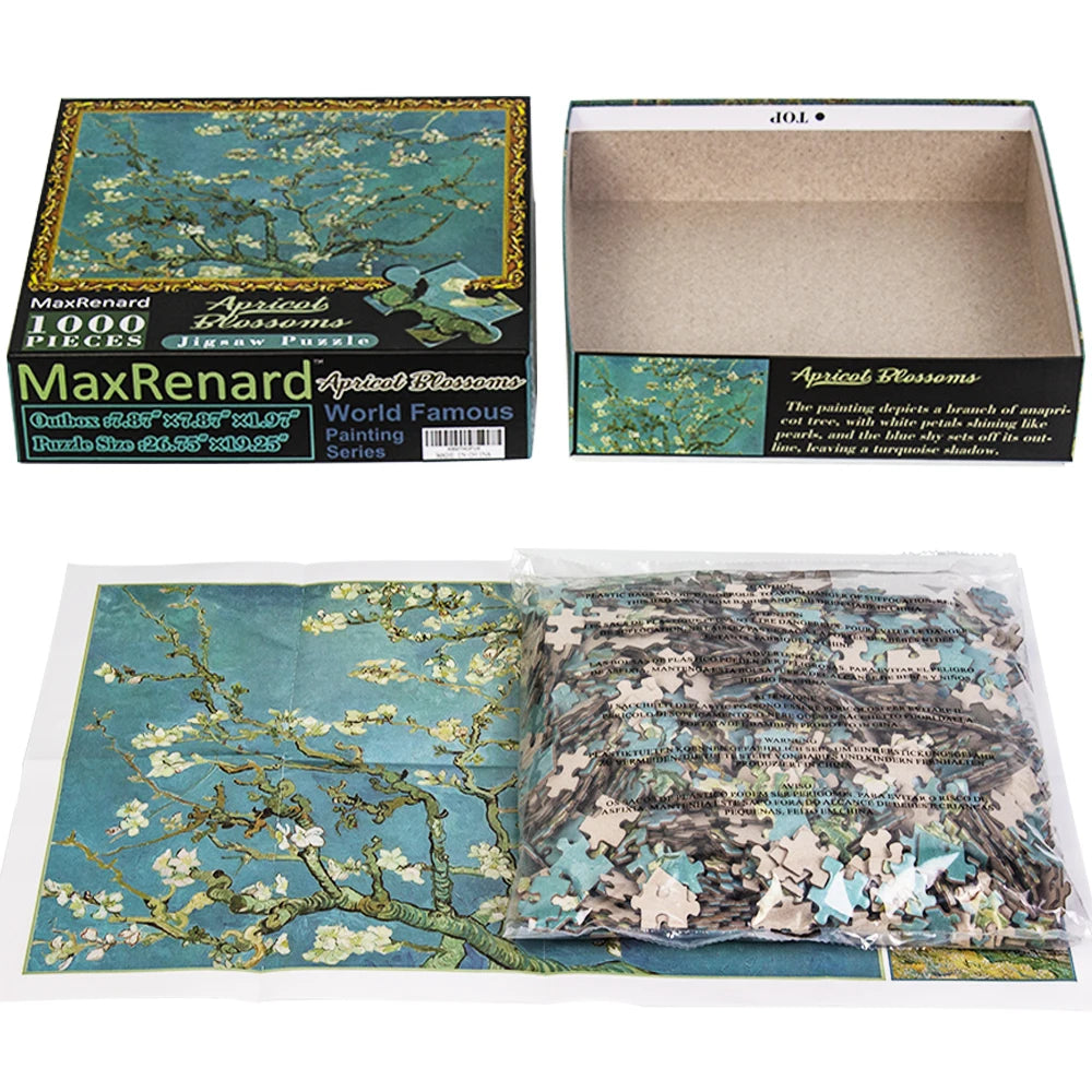 MaxRenard Jigsaw Puzzle 1000 Pieces for Adult Van Gogh Almond Blossom Environmentally Friendly Paper Christmas Gift Toy