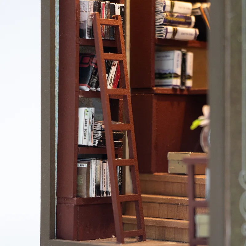 Library Miniature Book Nook Kit with Warm LED — DIY Bookshelf Insert Diorama