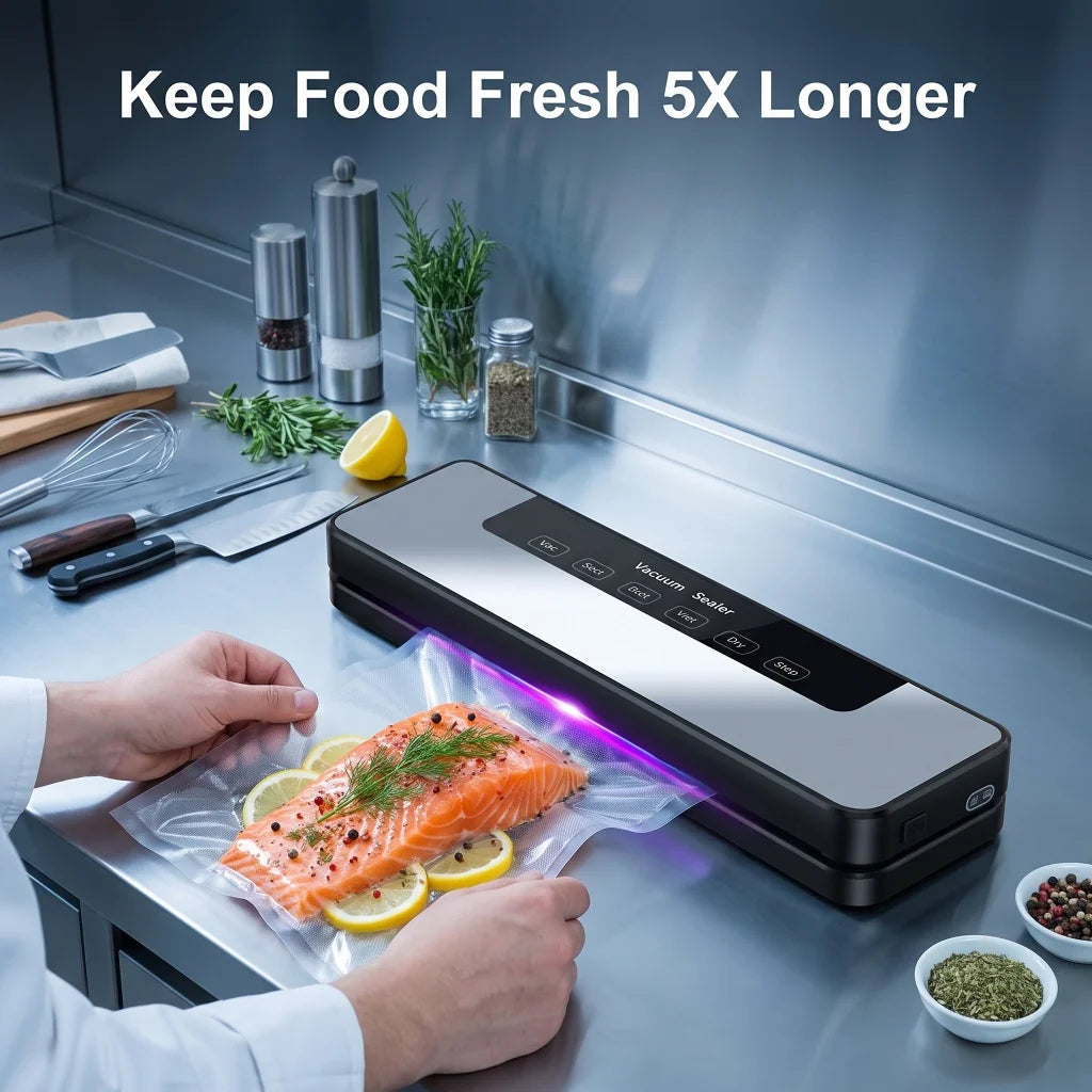 Vacuum Sealer Machine US Plug 110V Automatic Vacuum Sealing Machine With Purple Light Sterilization Dry Wet Oil Powder Food Sealer 30cm Sealing Width With External Pump Tube Comes With 30Pcs 20x30cm Textured Bags for Food Pre