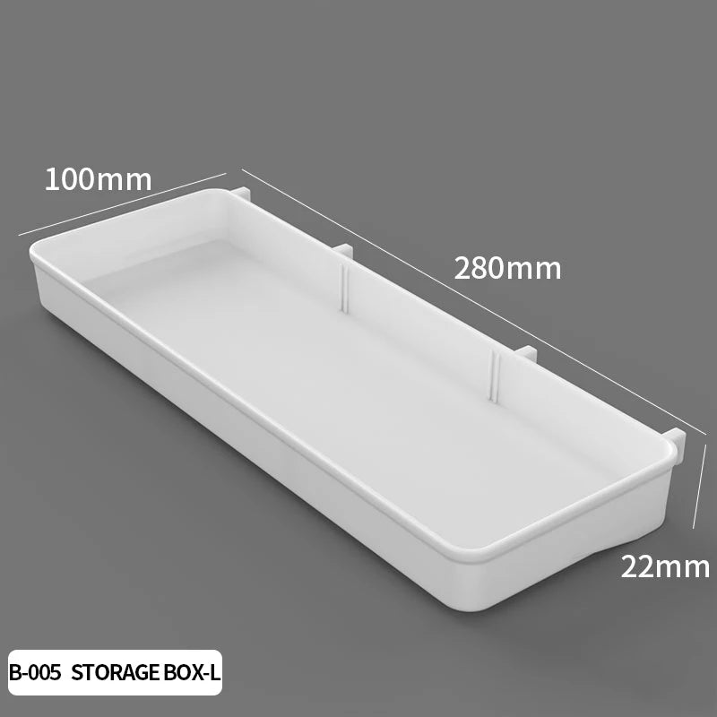 White pegboard storage box, large, 280 mm x 100 mm x 22 mm
