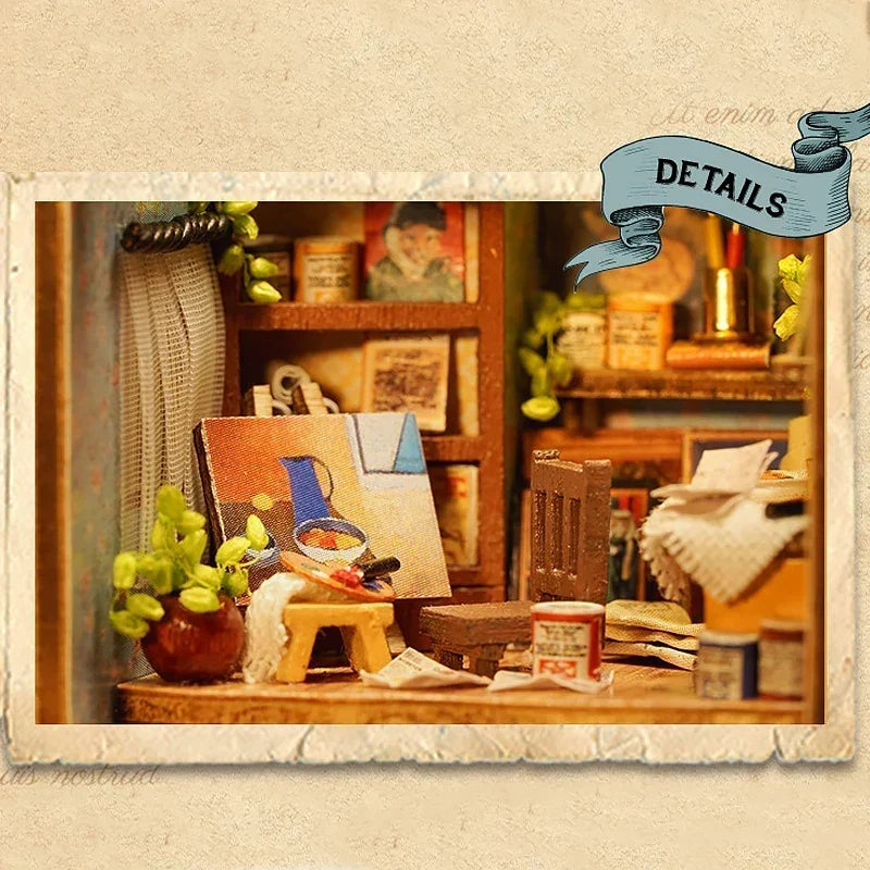 Miniature bookshelf room with ladder details