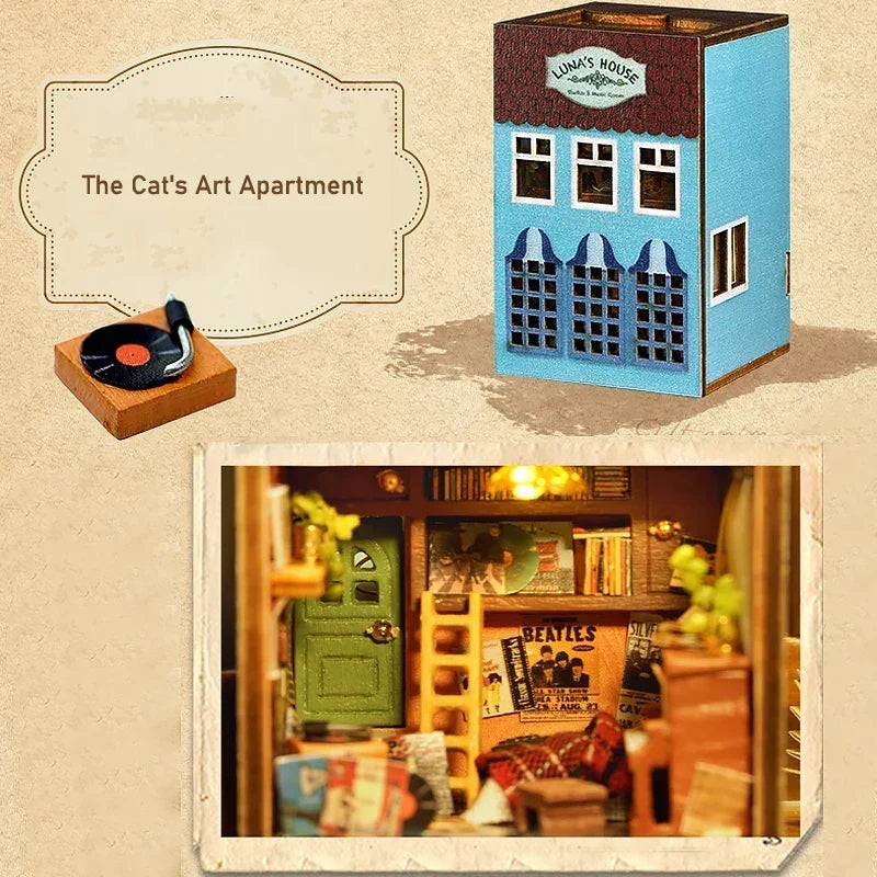 Luna's Art Apartment blue house with record player