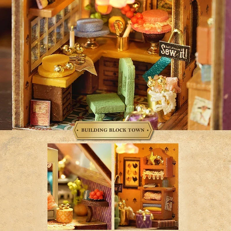 Miniature craft workshop interior scene details