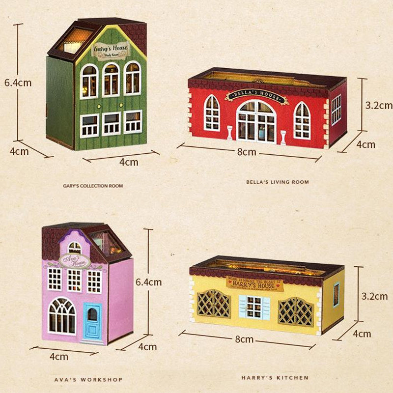 Miniature dollhouse models with size scale dimensions