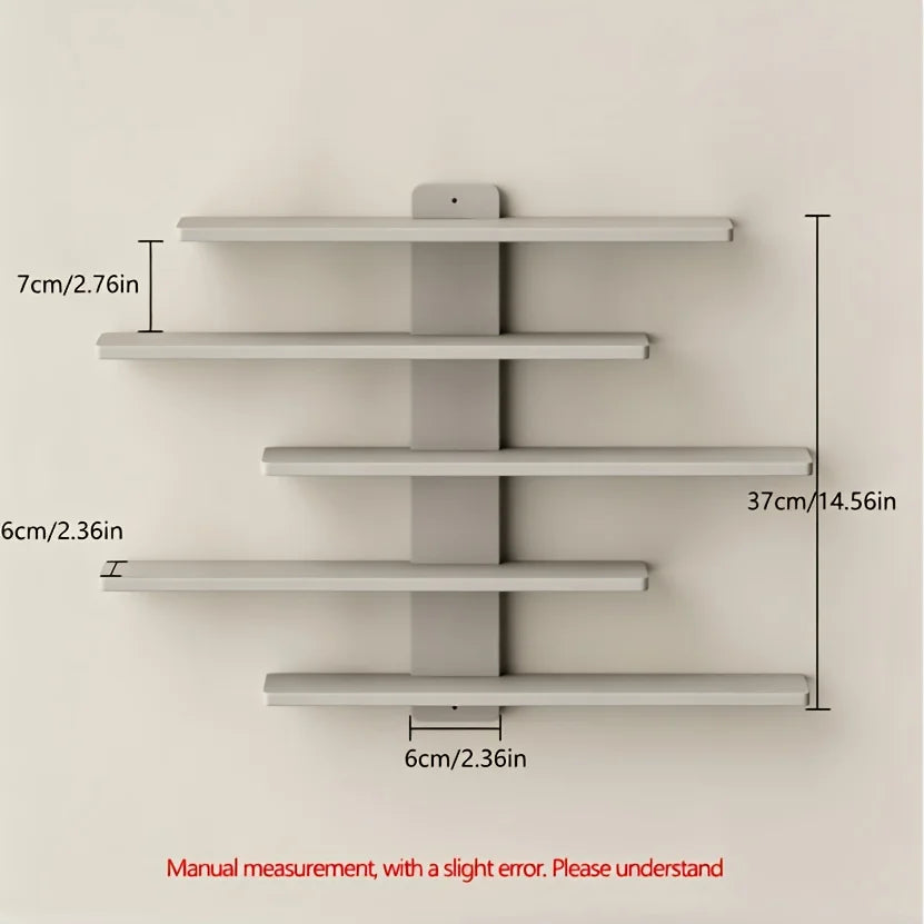 Gray single zigzag floating wall shelf unit with 37 cm dimension annotations