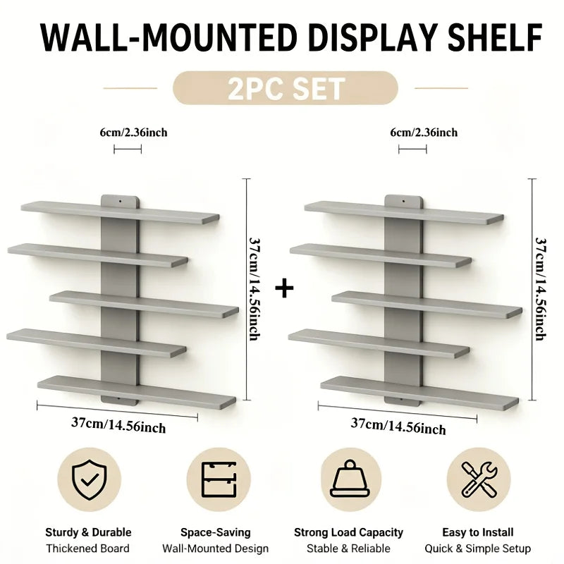 Gray two-pack zigzag floating wall shelf units