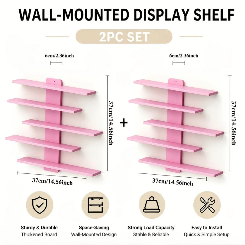 Pink two-pack zigzag floating wall shelf units