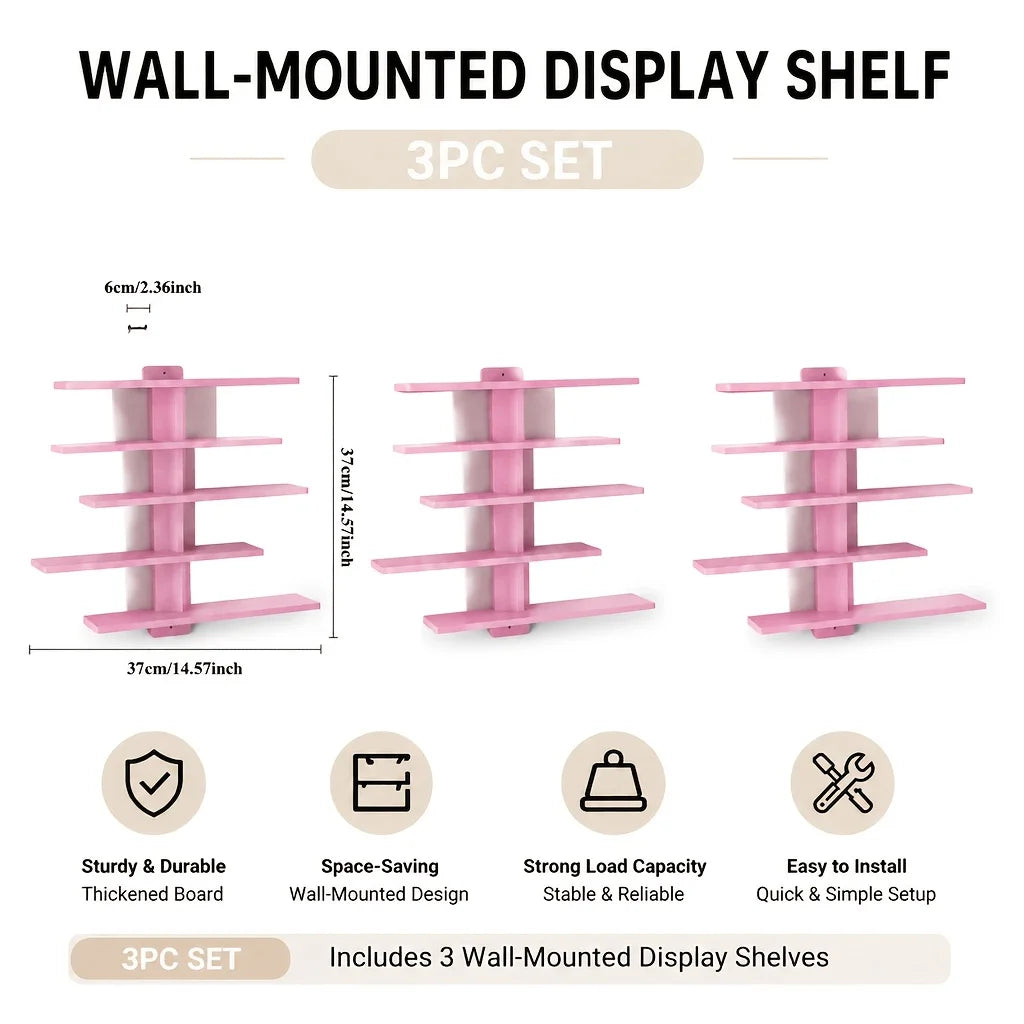 Pink three-pack zigzag floating wall shelf units
