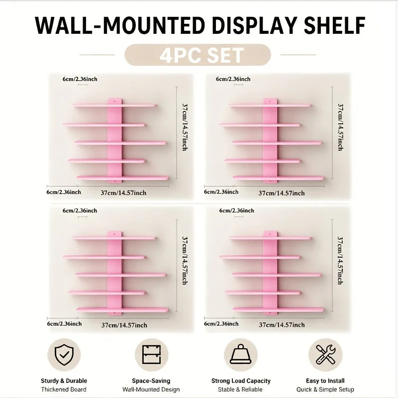 Pink four-pack zigzag floating wall shelf units