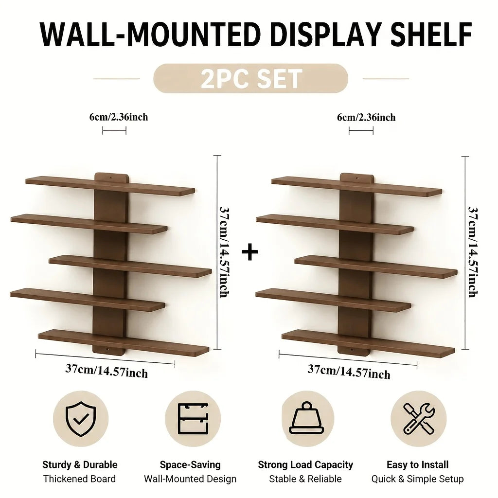 Walnut two-pack zigzag floating wall shelf units