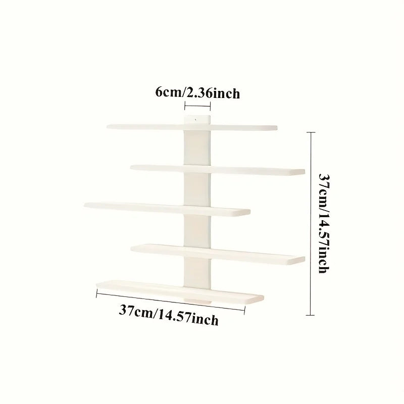 White single zigzag floating wall shelf unit with 37 cm dimension annotations