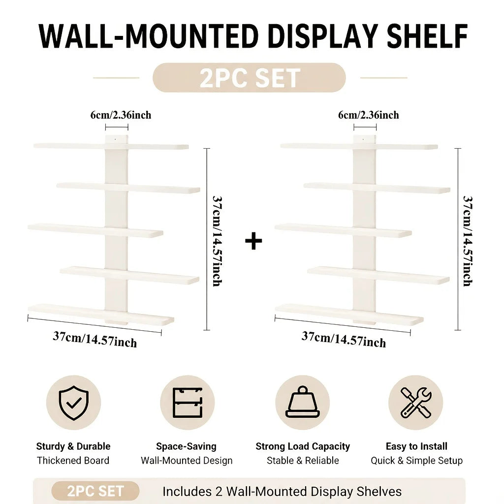 White two-pack zigzag floating wall shelf units