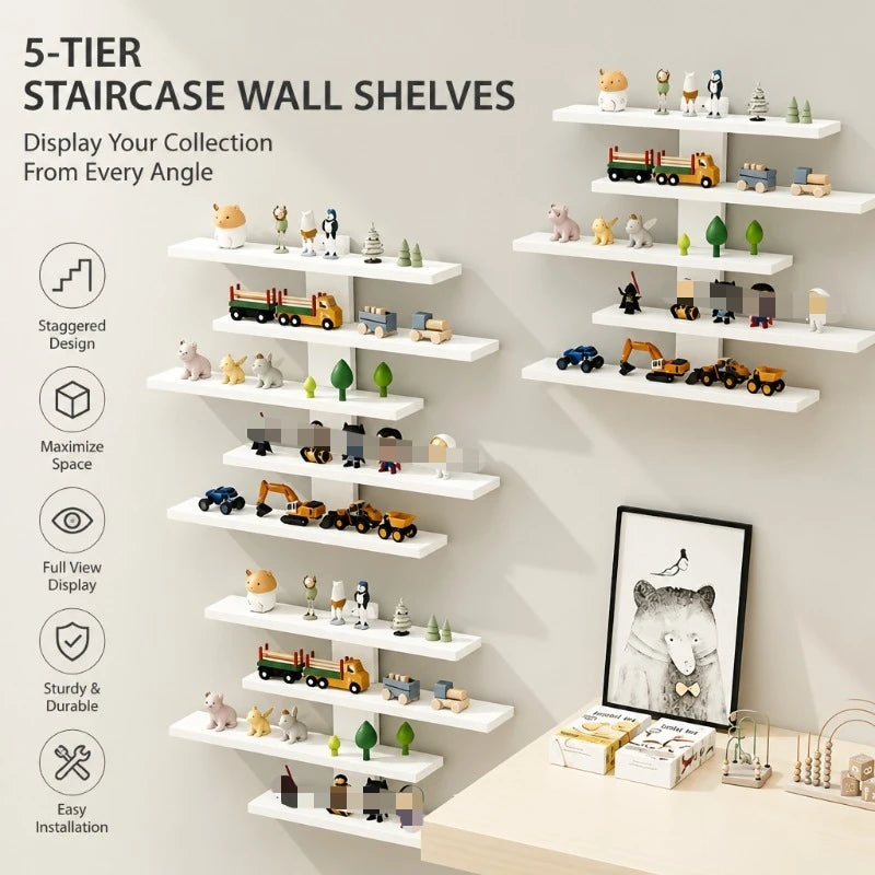 White three-pack zigzag floating wall shelf unit with 37 cm dimension annotations